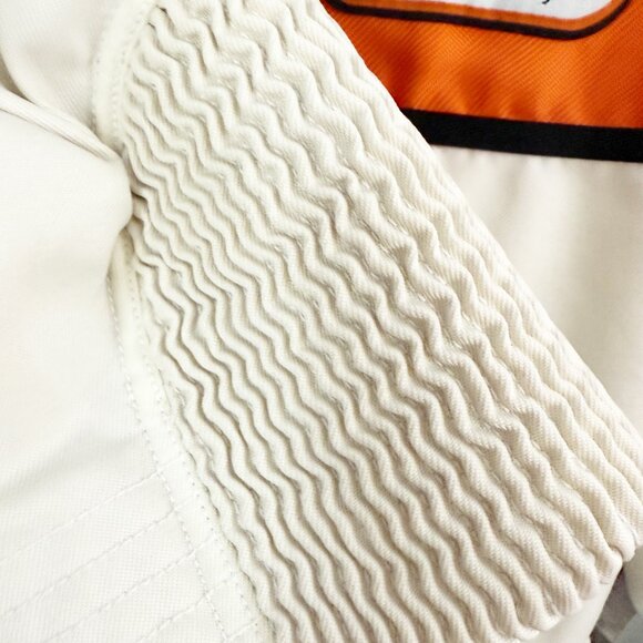 Harley-Davidson Racing Moto Motor Cycles Cream Nylon Bomber Biker Jacket L - Picture 6 of 11